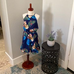 Hawaiian style dress with adjustable, spaghetti straps